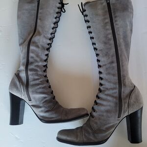 Jessica Bennett Womens Gray Lace-Up High Heel Boots Size 9M